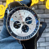  Shop Authentic Breitling Navitimer B01 Chronograph 43 Silver Dial Black Leather Strap Watch for Men - AB0138241G1P1 - Luxxuri