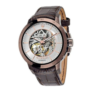  Shop Authentic Maserati Ingegno Automatic White Skeleton Dial Brown Leather Strap Watch For Men - R8821119003 - Luxxuri