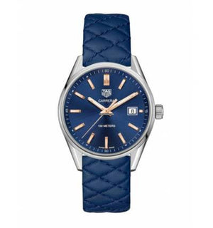  Shop Authentic Tag Heuer Carrera Quartz Blue Dial Blue Calfskin Leather Strap Watch for Women - WAR1112.FC6391 - Luxxuri