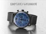  Shop Authentic Emporio Armani Aviator Chronograph Blue Dial Black Mesh Bracelet Watch For Men - AR11201 - Luxxuri