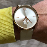  Shop Authentic Calvin Klein Accent Silver Dial White Leather Strap Watch for Women - K2Y216K6 - Luxxuri