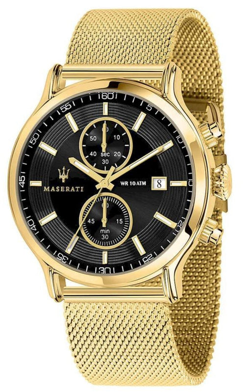  Shop Authentic Maserati Epoca 42mm Black Dial Gold Mesh Bracelet Watch For Men - R8873618007 - Luxxuri