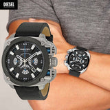  Shop Authentic Diesel BAMF Chronograph Black Dial Black Leather Strap Watch For Men - DZ7345 - Luxxuri