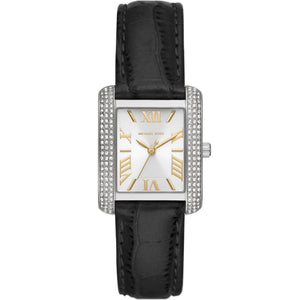  Shop Authentic Michael Kors Emery Three Hand Silver Dial Black Leather Strap Watch For Women - MK4696 - Luxxuri