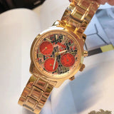  Shop Authentic Guess Mini Sunrise Quartz Analog Orange Dial Gold Steel Strap Watch For Women - W0448L7 - Luxxuri