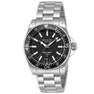  Shop Authentic Gucci Dive Quartz Black Dial Silver Steel Strap Watch For Men - YA136301A - Luxxuri
