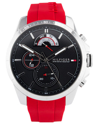  Shop Authentic Tommy Hilfiger Decker Quartz Black Dial Red Rubber Strap Watch for Men - 1791351 - Luxxuri