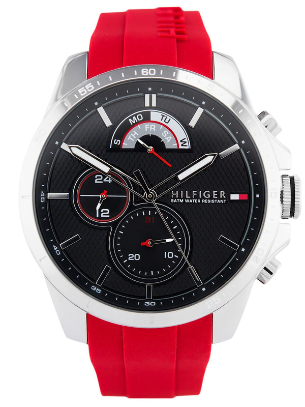  Shop Authentic Tommy Hilfiger Decker Quartz Black Dial Red Rubber Strap Watch for Men - 1791351 - Luxxuri