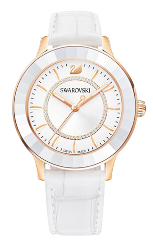  Shop Authentic Swarovski Octea Lux White Dial White Leather Strap Watch for Women - 5414416 - Luxxuri