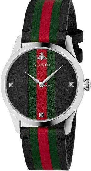  Shop Authentic Gucci G Timeless Quartz Black Dial Multicolored Black Leather Strap Watch For Men - YA1264079 - Luxxuri
