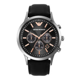 Emporio Armani Giovanni Chronograph Black Dial Black Leather Strap Watch For Men - AR11431