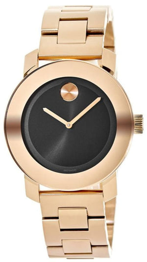  Shop Authentic Movado Bold Black Dial Rose Gold Steel Strap Watch for Women - 3600463 - Luxxuri