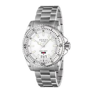  Shop Authentic Gucci Dive Quartz White Dial Silver Steel Strap Watch for Men - YA136302 - Luxxuri