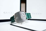  Shop Authentic Gucci Grip Quartz Silver Dial Green Leather Strap Watch For Women - YA157404 - Luxxuri
