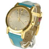  Shop Authentic Burberry The City Gold Dial Blue Leather Strap Watch for Women - BU9018 - Luxxuri