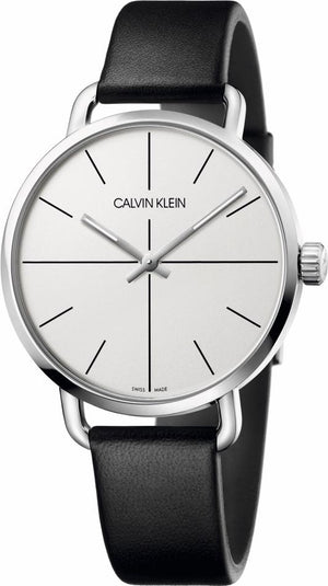  Shop Authentic Calvin Klein Even Silver Dial Black Leather Strap Watch for Men - K7B211CY - Luxxuri