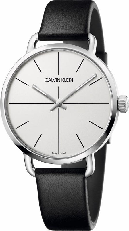  Shop Authentic Calvin Klein Even Silver Dial Black Leather Strap Watch for Men - K7B211CY - Luxxuri