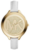  Shop Authentic Michael Kors Slim Runway Quartz Gold Dial White Leather Strap Watch For Women - MK2389 - Luxxuri