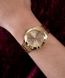  Shop Authentic Guess Crystalline Diamonds Gold Dial Gold Steel Strap Watch for Women - GW0114L2 - Luxxuri