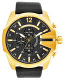  Shop Authentic Diesel Mega Chief Gold & Black Dial Black Leather Strap Watch For Men - DZ4344 - Luxxuri