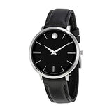  Shop Authentic Movado Ultra Slim Black Dial Black Leather Strap Watch For Women - 0607090 - Luxxuri