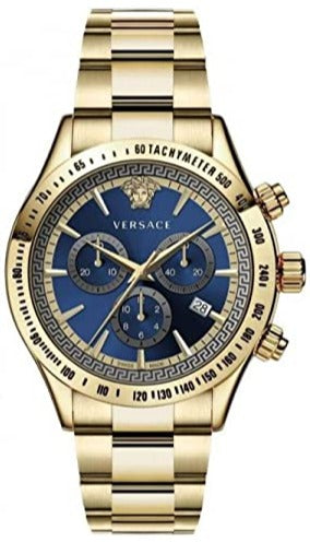  Shop Authentic Versace Classic Chronograph Quartz Blue Dial Gold Steel Strap Watch For Men - VEV700619 - Luxxuri