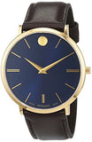  Shop Authentic Movado Ultra Slim Blue Dial Brown Leather Strap Watch For Men - 0607088 - Luxxuri
