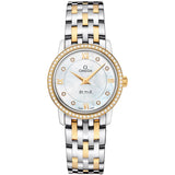  Shop Authentic Omega De Ville Prestige Quartz Diamonds Mother of Pearl Dial Two Tone Steel Strap Watch for Women - 424.25.27.60.55.001 - Luxxuri