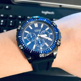  Shop Authentic Fossil Garrett Chronograph Blue Dial Black Rubber Strap Watch for Men - FS5695 - Luxxuri