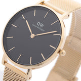  Shop Authentic Daniel Wellington Classic Petite Black Dial Gold Mesh Bracelet Watch For Women - DW00100347 - Luxxuri