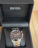  Shop Authentic Hugo Boss Here Chronograph Black Dial Two Tone Steel Strap Watch for Men - 1513757 - Luxxuri