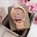  Shop Authentic Fossil Boyfriend Multifunction Rose Gold Dial Rose Gold Steel Strap Watch for Women - ES3885 - Luxxuri