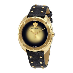  Shop Authentic Versace Shadov Gold Dial Green Leather Strap Watch For Women - VEBM01018 - Luxxuri