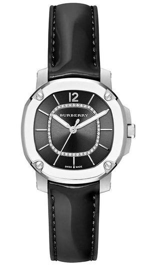  Shop Authentic Burberry The Britain Diamonds Black Dial Black Leather Strap Watch for Women - BBY1809 - Luxxuri
