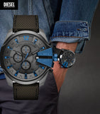  Shop Authentic Diesel Mega Chief Chronograph Black Dial Black Leather Strap Watch For Men - DZ4500 - Luxxuri