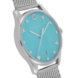  Shop Authentic Gucci G-Timeless Turquoise Mother of Pearl Dial Silver Mesh Bracelet Watch For Women - YA126582 - Luxxuri