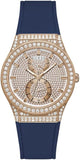  Shop Authentic Guess Multifunction Crystals Rose Gold Dial Blue Rubber Strap Watch For Women - GW0439L4 - Luxxuri
