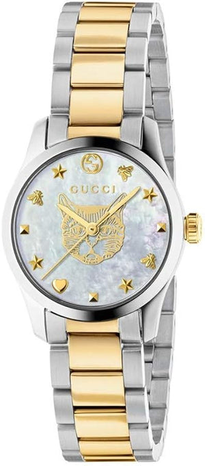  Shop Authentic Gucci G Timeless Quartz Mother of Pearl Dial Two Tone Steel Strap Watch For Women - YA1265012 - Luxxuri