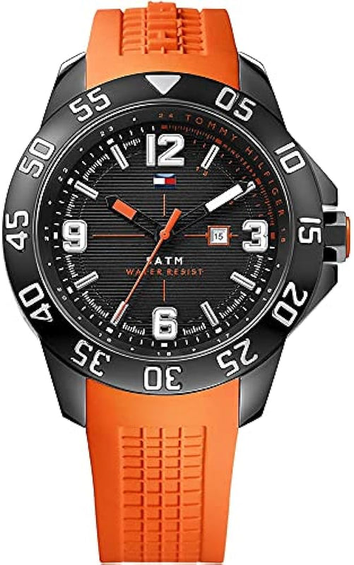  Shop Authentic Tommy Hilfiger Cole Black Dial Orange Rubber Strap Watch for Men - 1790985 - Luxxuri