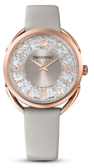  Shop Authentic Swarovski Crystalline Glam Silver Dial Grey Leather Strap Watch for Women - 5452455 - Luxxuri