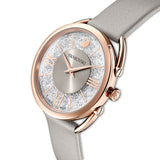  Shop Authentic Swarovski Crystalline Glam Silver Dial Grey Leather Strap Watch for Women - 5452455 - Luxxuri