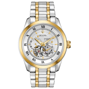  Shop Authentic Bulova BVA Skeleton Silver Dial Two Tone Steel Strap Watch for Men - 98A230 - Luxxuri