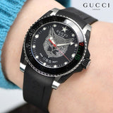  Shop Authentic Gucci Dive Feline Black Dial Black Rubber Strap Watch For Men - YA136323 - Luxxuri