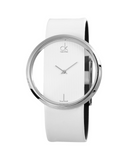  Shop Authentic Calvin Klein Glam Transparent Dial White Leather Strap Watch for Women - K9423101 - Luxxuri