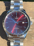  Shop Authentic Tudor Style Automatic Burgundy Red Dial Silver Steel Strap Watch for Men - M12710-0015 - Luxxuri