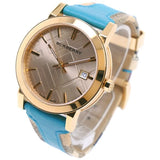  Shop Authentic Burberry The City Gold Dial Blue Leather Strap Watch for Women - BU9018 - Luxxuri
