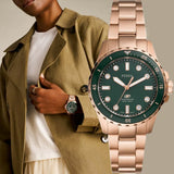 Shop Authentic Fossil Blue Dive Three Hand Green Dial Rose Gold Steel Strap Watch For Women - ES5371 - Luxxuri