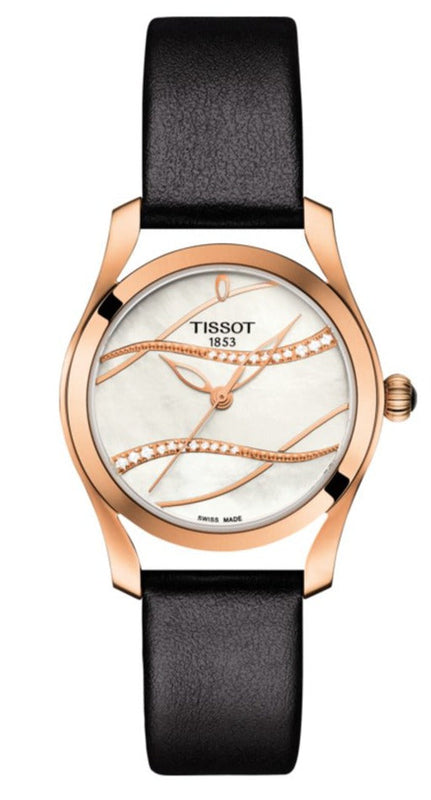  Shop Authentic Tissot T Wave Diamond Mother of Pearl Dial Black Leather Strap Watch For Women - T112.210.36.111.00 - Luxxuri