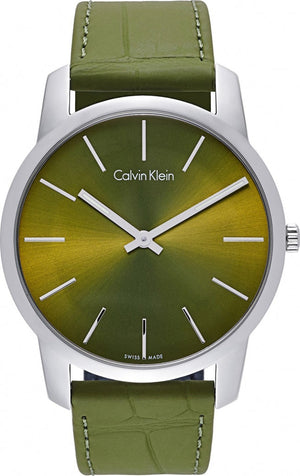  Shop Authentic Calvin Klein City Green Dial Green Leather Strap Watch for Men - K2G211WL - Luxxuri