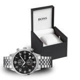  Shop Authentic Hugo Boss Aeroliner Chronograph Black Dial Silver Steel Strap Watch For Men - 1512446 - Luxxuri